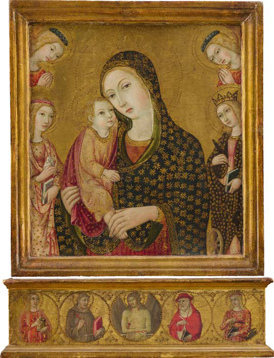 madonna and child with the dead christ saint agnes and cathrine of alexandria and two angels